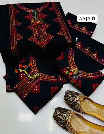 Stuff Cotton Nect Embroidery Balochi Sequence Shirt And Cotton EMbroidery Trouser 2PC Dress